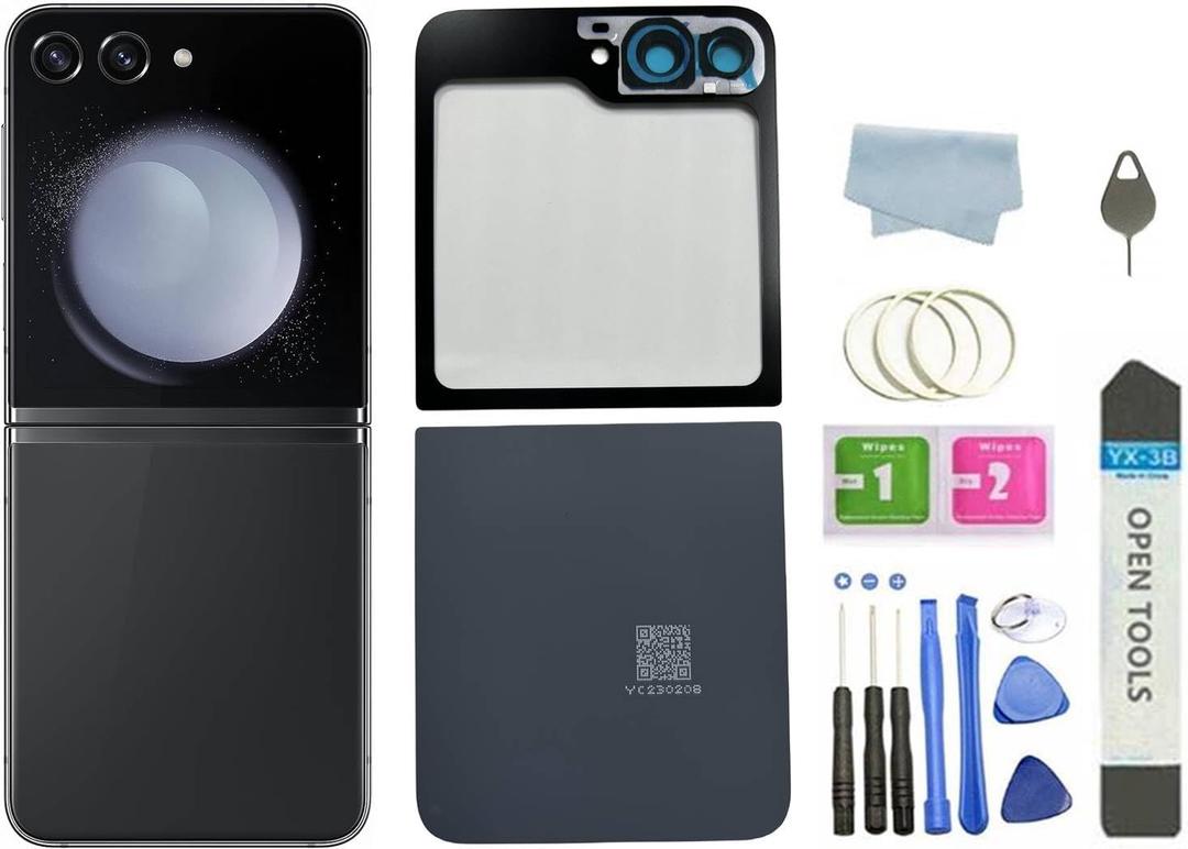 Galaxy Z Flip 5 Back Glass Replacement for Samsung Galaxy Z Flip 5 Back Cover Glass with Pre-Installed Tape and Camera Lens+Tools (Graphite)