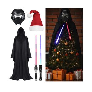 5 Pcs Christmas Tree Decorations Set Include 1 Helmet Mask 1 Black Cape 1 Santa Hat 2 Glow Sabers Christmas Tree Topper Ornament Decorations Xmas Trees Ornament for Party Decor Indoor