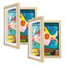 2 Pack Kids Art Frame, Kids Artwork Frames Changeable 8 x10.5 with Mat and 9 x12 Without Mat, Woodgrain Front Opening Children Picture Storage Frame for Wall Holds 50Pcs Crafts, Drawing, Art Projects