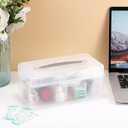JUXYES 2-Tiers Bandages Carry Storage Box With Handle Lid - Transparent Portable Bandages Storage Bin With Lifting Divided Tray - Plastic Storage Container for School, Office, Travel Use Supplies