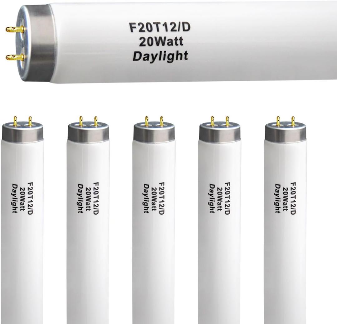 6Pack F20T12/D Daylight 24 inch 20 watt T12 Straight Fluorescent Light Tube, 1350 Lumens, 6500K Daylight, Medium Bi-Pin G13 Base