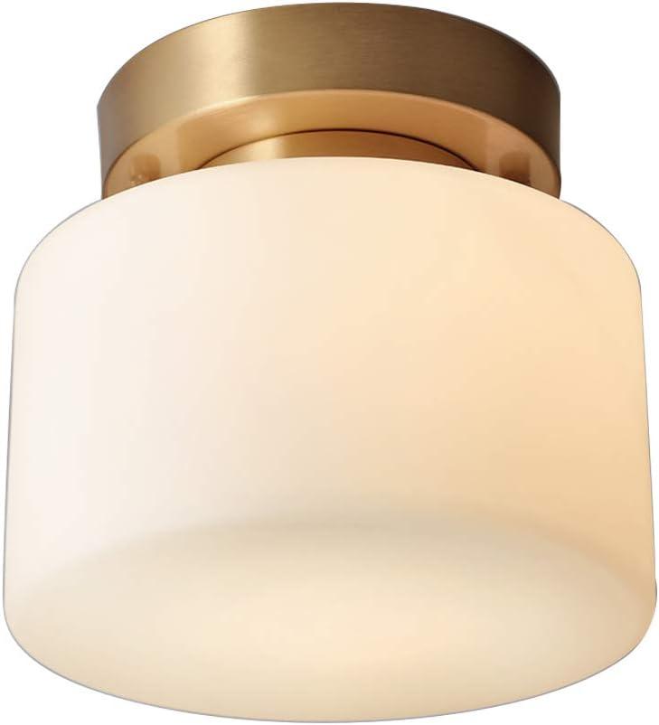 KCO Lighting Modern Brushed Gold Semi Flush Mount Drum Ceiling Light Fixture Mid Century Antique Brass Flush Mount Ceiling Light Milk Glass Hallway Light