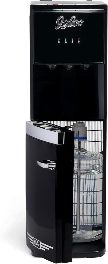 Igloo Retro Bottom-Loading Water Dispenser- Black Water Cooler Dispenser with Hot, Cold & Temperature Settings- Electric Water Dispenser Fits 3 & 5 Gallon Jugs with Child Safety Lock for Home & Office