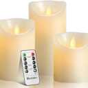 Flameless LED Candles Light, ALED Light 3 Pack Warm White Plus Multicolor Real Wax Battery Operated Electric LED Battery Candles with Timer FLameless Pillar Candles for Decoration