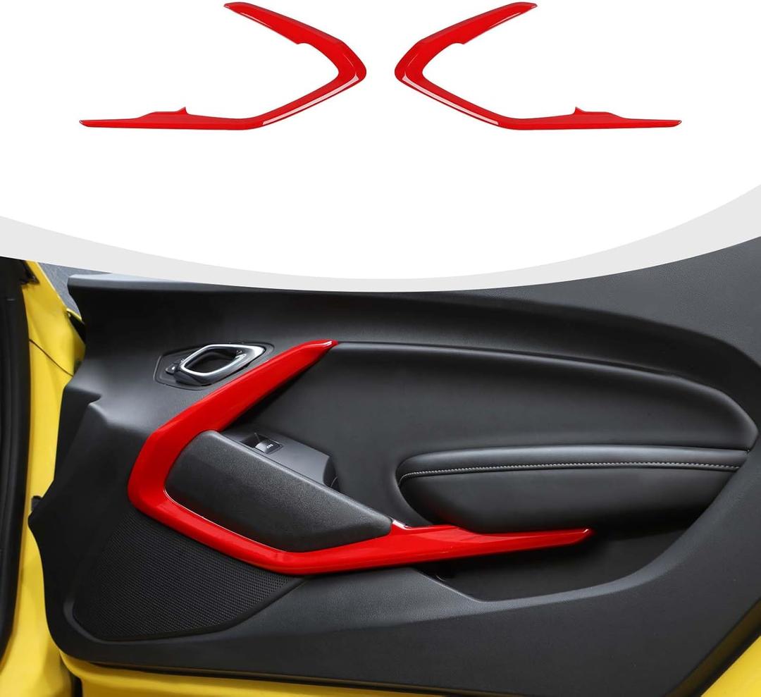 for Camaro Inner Door Panel Trim, Door V Shape Panel Cover Compatible with Chevrolet Camaro 2016-2023, Red