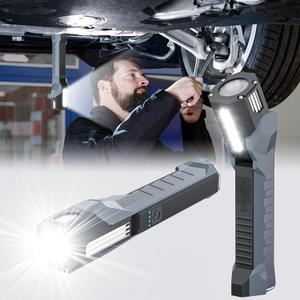 Rechargeable LED Work Light, 1200 Lumens Work Light with 160 Swivel Head, Magnetic Base & Hook, Magnetic Work Lights with 6 Lighting Modes for Car Repairs, Emergencies, and Power Outages(Grey)