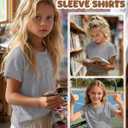 Girl's Short Sleeve Shirts Henley Round Neck Button up Tops Loose Fit Summer Basic Tees (Gray)