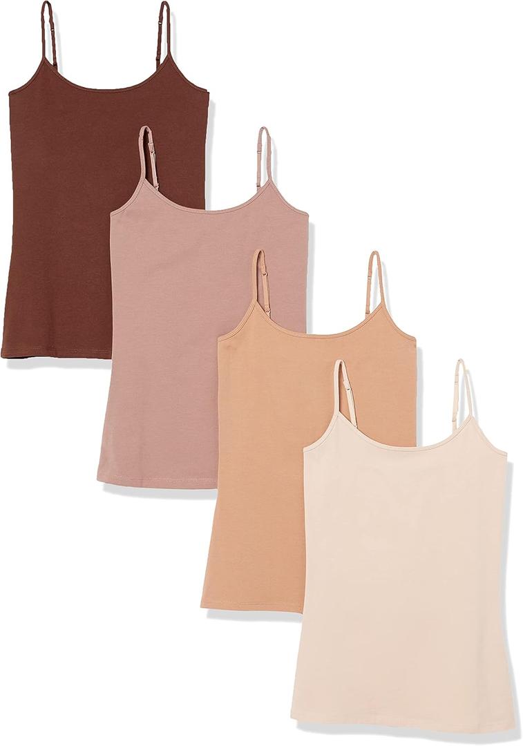 Amazon Essentials Women's Slim-Fit Camisole for Layering and Everyday Wear, Pack of 4 (Blush/Brown/Dark Brown/Dark Camel)