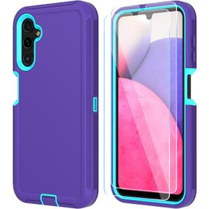 ONOLA Compatible with Samsung Galaxy A14 5G Case with HD Screen Protector, Heavy Duty Shockproof & Dropproof 3-Layer Cover Phone Case for Samsung A14,Purple SkyBlue