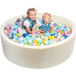 Foam Ball Pit for Toddlers - CALEPTONG 47.2"x 13.8" Extra Large Round Baby Ball Pit Without Balls, Soft Coral Fleece Kids Ball Pool Baby Playpen, Ideal Gift for Kids Indoor Outdoor Game - Cheese White