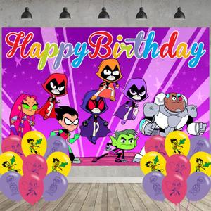 Cartoon Birthday Party Decoration, Party Photo Background 5 x 3 FT and 18 Pcs Balloon, Merch Party Backdrop Supplies