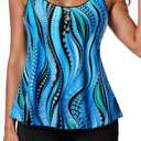 Women Tankini Swimsuit with Shorts - Flowy Two Piece Swimsuits Tummy Control Bathing Suits 2025 Swimwear (Large, Blue Wavy Pattern)
