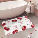 APROPHIC Cherry Cute Bath Mats for Bathroom Decor, Coquette Bow Non-Slip Absorbent Bathroom Rugs, Fruit Fluffy Shower Rug for Bathtub Sink, Washable, 20x30 in, Pink