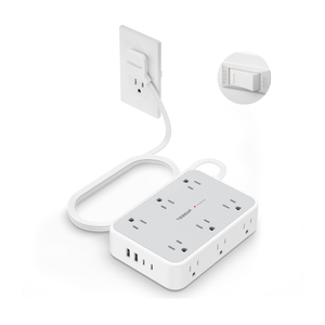 TESSAN Extension Cord 10 ft Surge Protector Power Strip, 12 Outlet Extender with 4 USB (2 USB C), 1800 Joules Protection, Flat Plug, Flat Extension Cord with Multiple Outlets, for Home, Office, Dorm