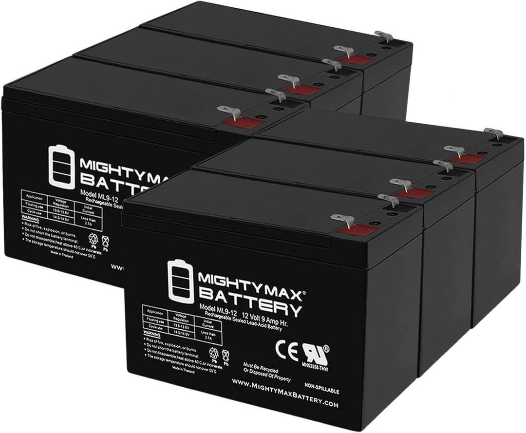 Mighty Max Battery 12V 9Ah SLA Battery Replaces DJW12-9.0 T2, DJW 12-9.0 T2-6Pack