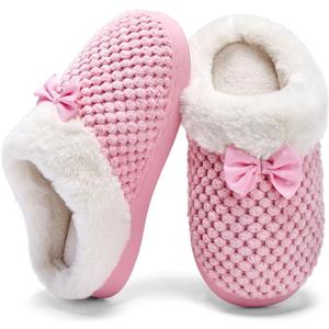 WateLves Girls Slippers Memory Foam Toddler Kids Comfort Wool-Like Plush Fleece Lined House Shoes for Indoor & Outdoor (3 Big Kid, Pink)