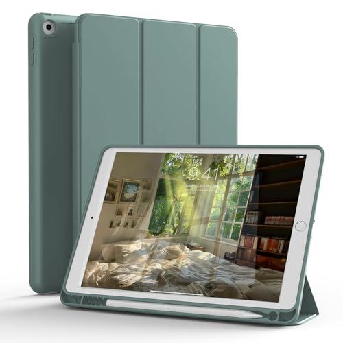 ZOPSGYU Case for iPad 9th Generation 2021, 8th/7th Generation 2020/2019 for iPad 10.2 Inch with Pencil Holder, Folio Protective Cover with Soft TPU Back, Support Touch-ID, Auto Sleep/Wake, Dark Green
