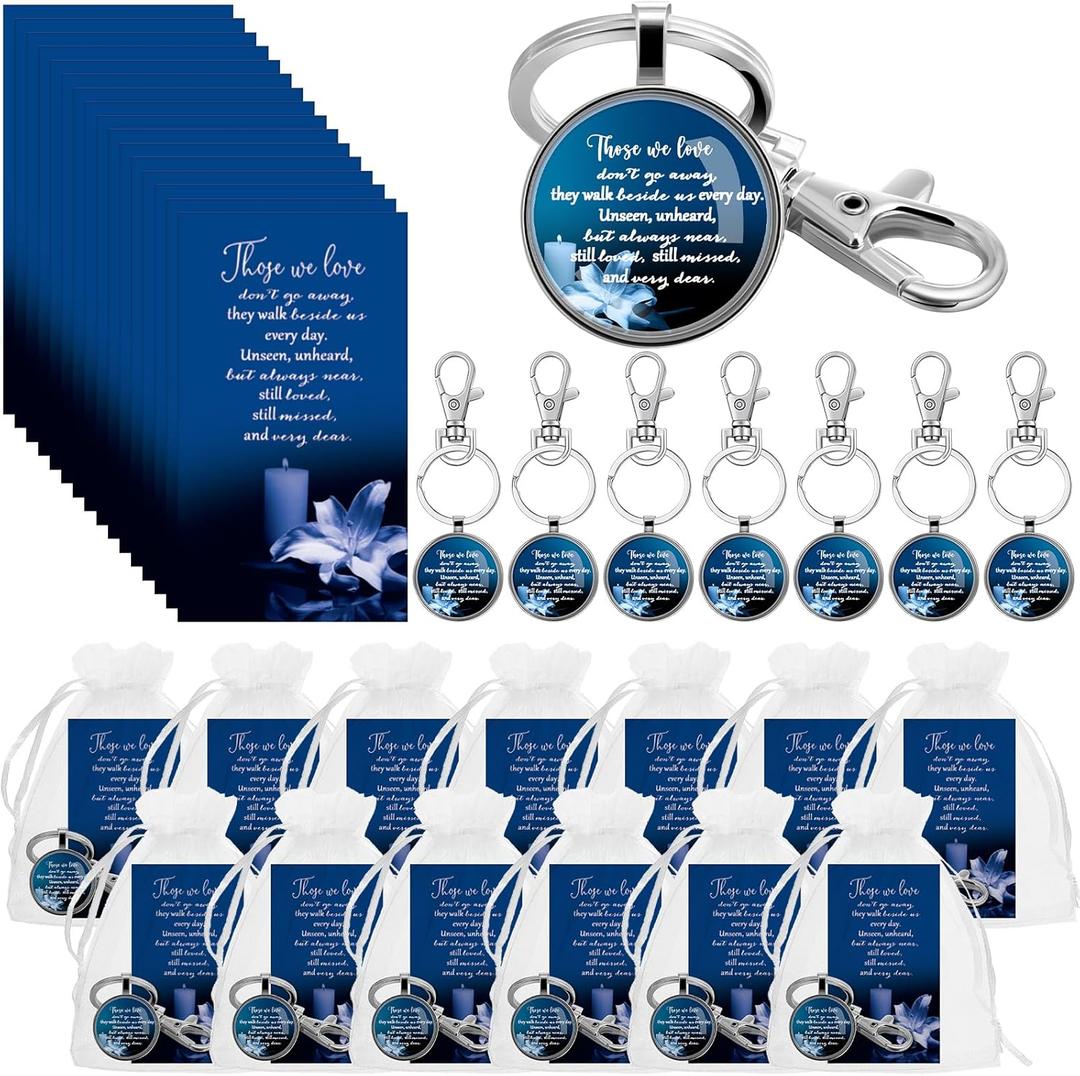 Junkin Funeral Favors for Guest Memorial Gifts Including Remember Keychain Prayer Cards Organza Bags for Memorial Celebration of Life(Dark Blue,48 Sets)