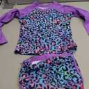 TUONROAD Girls 2 Pieces Rash Guard Swimsuit Long Sleeve Tankini for 4-10 Years (Leopard-purple)