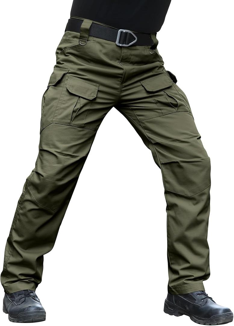 Hiwise Men's Stretch Tactical Pants Water Resistant Ripstop Cargo Pants Outdoor Lightweight EDC Work Hiking Pants (Green, L)