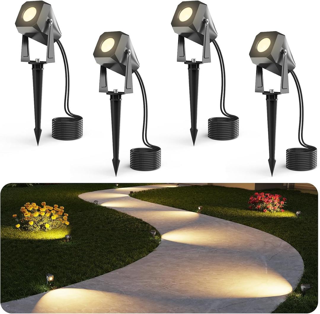 Outdoor Landscape Lighting, 4 Pack Outdoor Spotlights, LED Low Voltage Landscape Lights for House Yard Garden Lawn Tree Fence Plant Flags Pathway, 12V 2700K Warm White, IP65 Waterproof
