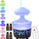 BOHOFAM Aroma Essential Oil Diffuser,Rain Cloud humidifier Simultaneously Water Drip and Air Mist,Rain Diffuser with 4 Hotel Collection Essential Oils for Home,Bedroom,Colorful Light(Black)