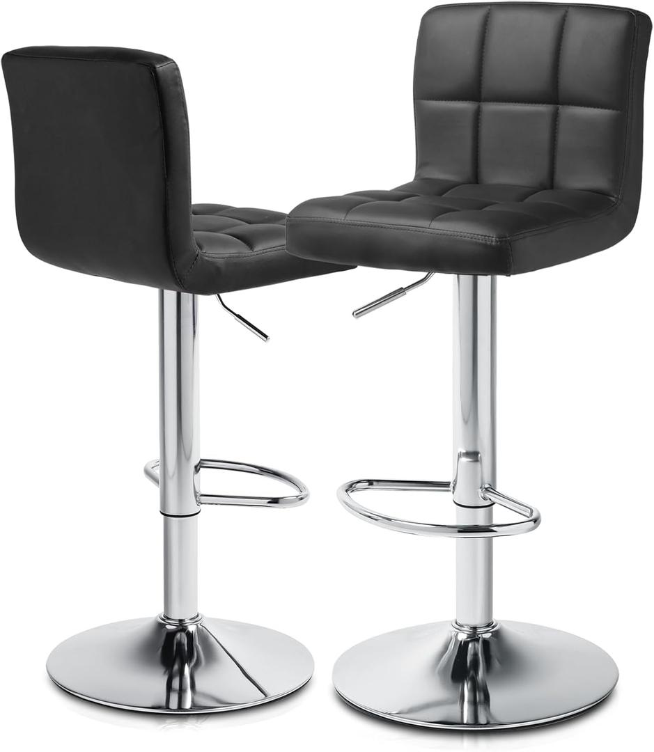 MoNiBloom Barstools Set of 2, Square PU Leather Adjustable Bar Stools with Back, Counter Height Swivel Stool, Barstools for Kitchen Counter, Black