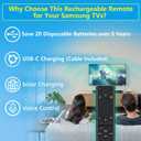 Rechargeable TV Remote for Samsung Smart TVs, Replacement for All 2019-2026 Samsung TV Remote Control with Voice Control, USB-C Fast Charging, Solar Charging