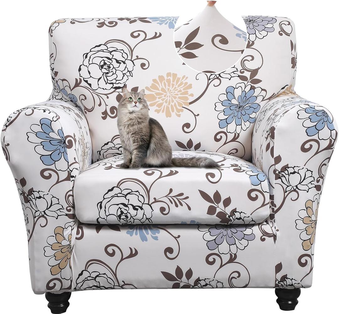 SearchI Sofa Cover Couch Covers, 2 Pieces Armchair Slipcover with 1 Separate Cushion Cover Stretch Soft Furniture Protector for Living Room Couch Cover for Pets Kids(Armchair, Elegant Flower) (Small)