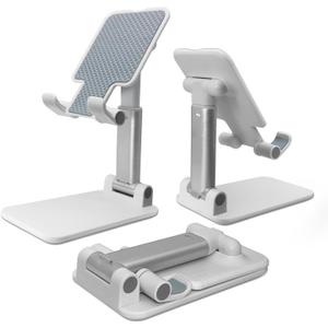 POQOD Foldable Cell Phone Stand for Desk, Fully Adjustable Phone Holder for Desk Compatible with iPhone 16 15 14 13 12 11, Nintendo Switch, All Phones, (White)