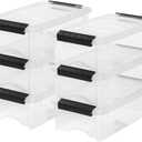 IRIS USA 6-Pack Storage Bins with Lids, 6 Quart, Made in USA Stackable See-Through Organizing Solution Latches Durable Nestable Containers Secure Pull Handle, BPA-Free Plastic (Clear)