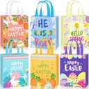 Clysee 18 Pcs Easter Gift Bags 10.2" x 8.3" Non Woven Easter Tote Bags with Handle Large Easter Bulk Treat Bags for Easter Holiday