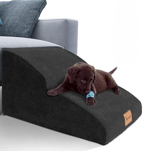 Topmart High Density Extended Foam Dog Ramp&Steps 2 Tiers, 11.8" High, Non-Slip Dog Stairs, Soft Foam Pet Ladder with Waterproof Cover, Best for Injured, Older Cats, Pets with Joint Pain, Blac