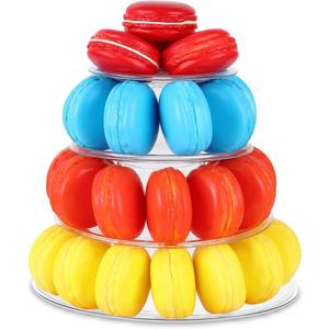 Juexica 1 Pcs Round Macaron Display Tower Stand 4 Tiers Plastic Cake Rack Macaron Wedding Cupcake Display Food Serving Stands Clear Dessert Tower for Wedding Baby Shower Birthday Decoration