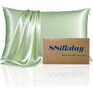 2 x Mulberry Silk Pillow Cases with Zipper, Ultra Smooth Soft Breathable Cooling Pillow Cases for Hot Sleepers, Silk Satin Pillowcase for Hair and Skin, Gifts for Women (Sage Green, Standard Size, 1 Pack)