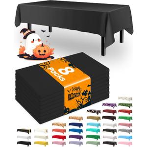 Pureegg Plastic Table Cloth Disposable 8 Pack, 54 x 108 Inch Table Cloths, Graduation Decorations Class of 2025, Graduation Party Tablecloths, Rectangle, Plastic Cover, Leakproof & Sturdy, Black