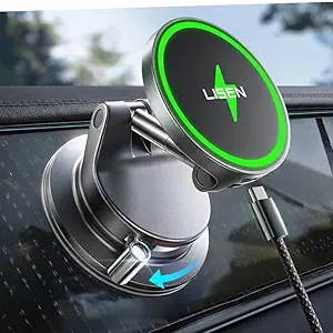 LISEN 15W Magsafe Car Mount Charger, Suction Cup Phone Mount, Magnetic Wireless Car Charger, Vacuum Magnetic Phone Holder Car Mount for iPhone 17 Pro Max 16 15 14 13 12, Samsung S26/S25, Pixel 10 Pro