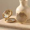 Novabright 1 Pcs 2.7 Inch Gold Sea Shell Compact Mirror Double-Sided Makeup Small Mirror for Purse with 1x/2x Magnification for Travel, Bathroom, Makeup, Beauty, Grooming, Plastic