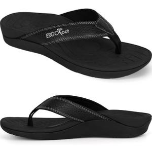 ERGOfoot Upgraded Orthotic Flip Flops with High Arch Support- Women's and Men's Thong Sandals- Walking Comfort with Orthopedic Support for Plantar Fasciitis, Flat Feet & Heel Spur- Beach Slippers by
, Size 7, Black