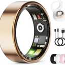 Smart Ring for Women & Men, Health Tracker Ring with Heart Rate, Blood Oxygen,Blood Pressure, IP68 Waterproof Fitness Ring, Sleep Tracker for iPhone and Android, No APP Fee (Rose Gold, 12#)