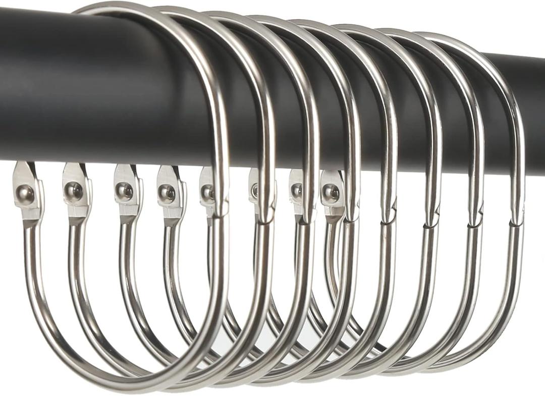Goowin Shower Curtain Rings, 12 Pcs Shower Curtain Hooks, Oval Snap Shower Rings for Curtain, Metal Shower Curtain Rings Rust Proof, Glide Smoothly Shower Hooks for Shower Curtain Rod (Nickel)