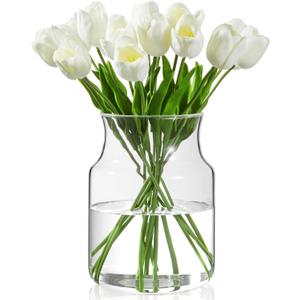 Clear Glass Vase, Large Flower Vase, 8-inch Glass Flower Vase for Plants, Wide Mouth Vase for Home, Wedding, Living Room, Dining Table