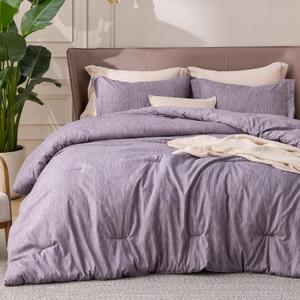 Bedsure Queen Comforter Set - Dark Red Comforter Queen Size, Soft Bedding for All Seasons, Cationic Dyed Bedding Set, 3 Pieces, 1 Comforter (90"x90") and 2 Pillow Shams (20"x26"+2") Grayish Purple Melange