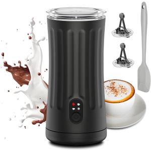 Milk Frother, Upgraded 4-in-1 Milk Frother and Steamer, Hot and Cold Foam Maker and Milk Warmer with Temperature Control & Auto Shut-Off, Frother for Coffee, Latte, Cappuccino, Matcha(Black)