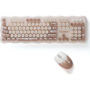 2.4G Full-Size Wireless Keyboard and Mouse Combo, Multi-Color Typewriter Style Round Keycap, Cute Candy Colors, Compatible with Notebook, PC (Ice Cream)