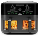 Chefman 6 Quart Dual Basket Air Fryer - Digital Touchscreen, Smart Sync Finish, Hi-Fry, Auto Shutoff, 2 Independent 3QT Nonstick Dishwasher-Safe Frying Baskets - Digital Double Air Fryer - Black