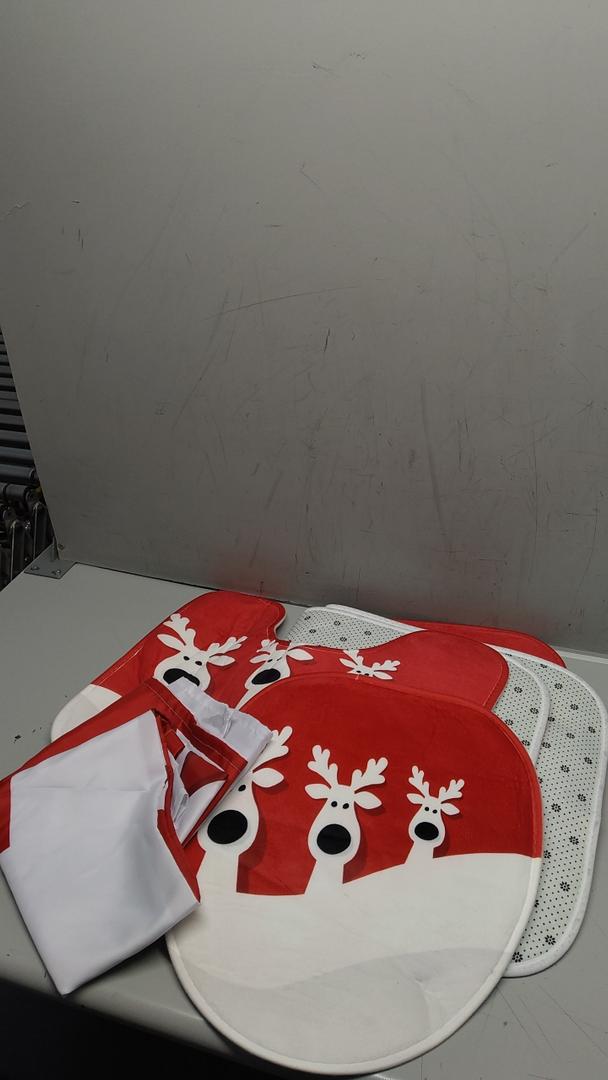 5 PCS  Bathroom Shower curtain set with non-slip rugs, toilet lid cover and bath Mat