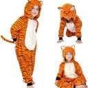 Wizland Kid Animal Onesie Tiger Outfits for Girls Boys Flanne Tiger Onesie Onepiece Holloween Costume with Tail 6-8