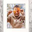 8.5x11 Picture Frame, Display Photos 6x8 with Mat or 8.5x11 without Mat, Poster Frame for Wall and Tabletop, Distressed White