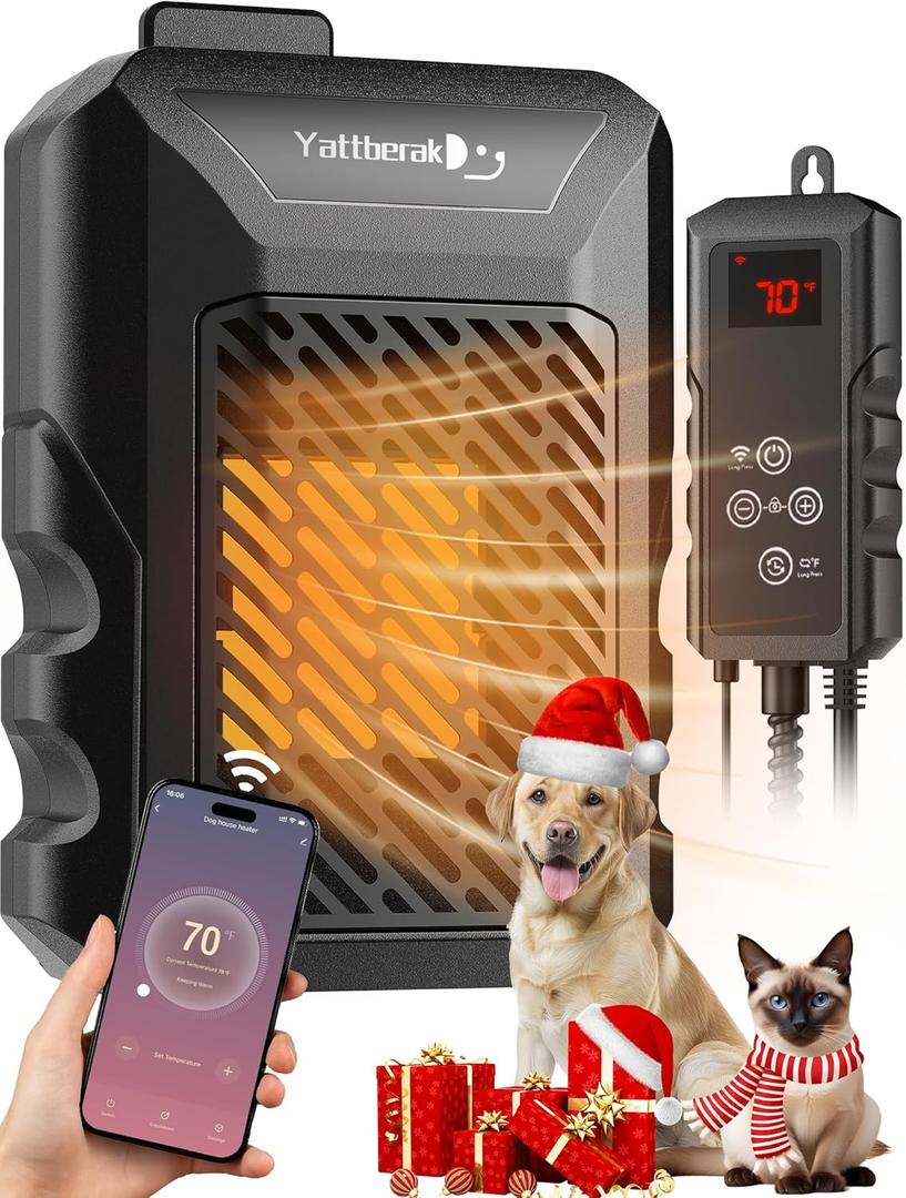 Dog House Heater,Pet House Heater with APP Remote&Thermostat,41F/113F Adjustable Temp 24H Timer Outdoor Pet Safe Heaters,500W IPX5 Waterproof Cat Heater Anti Chew Cord with WIFI